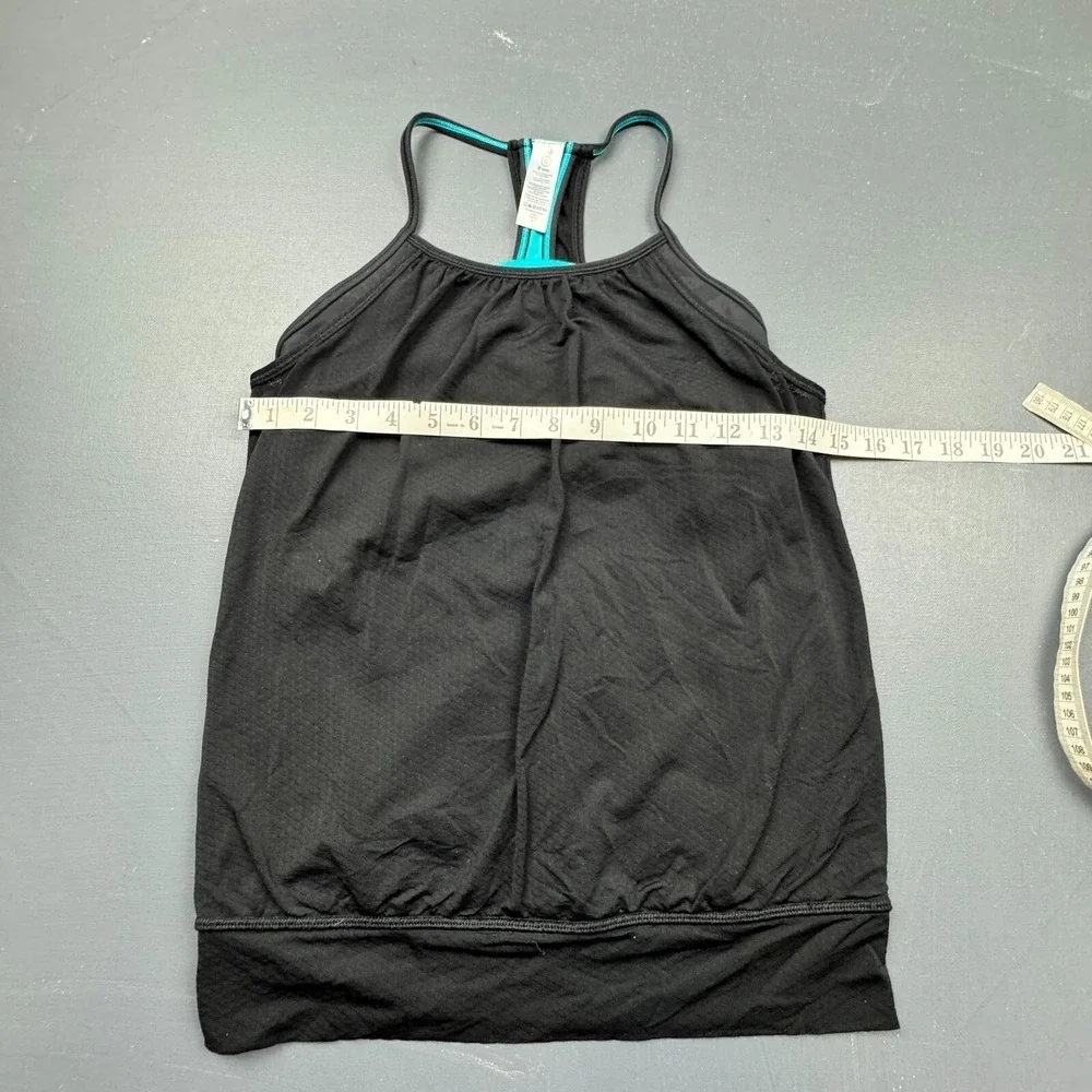 Ivivva Girls Size 12 Black Teal Racerback Tank Built In Bra Athletic Stretch Top